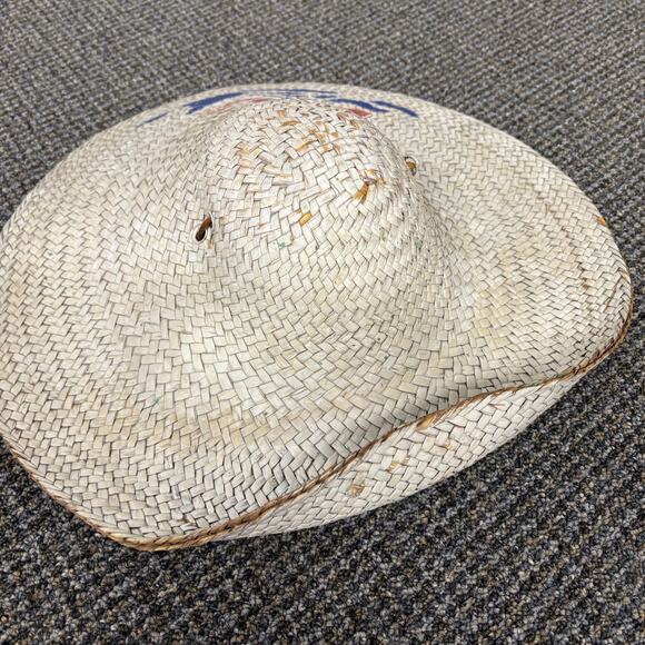 VINTAGE 1950's Straw Sun Hat Asian Style Wide Brim - Picture 3 of 4